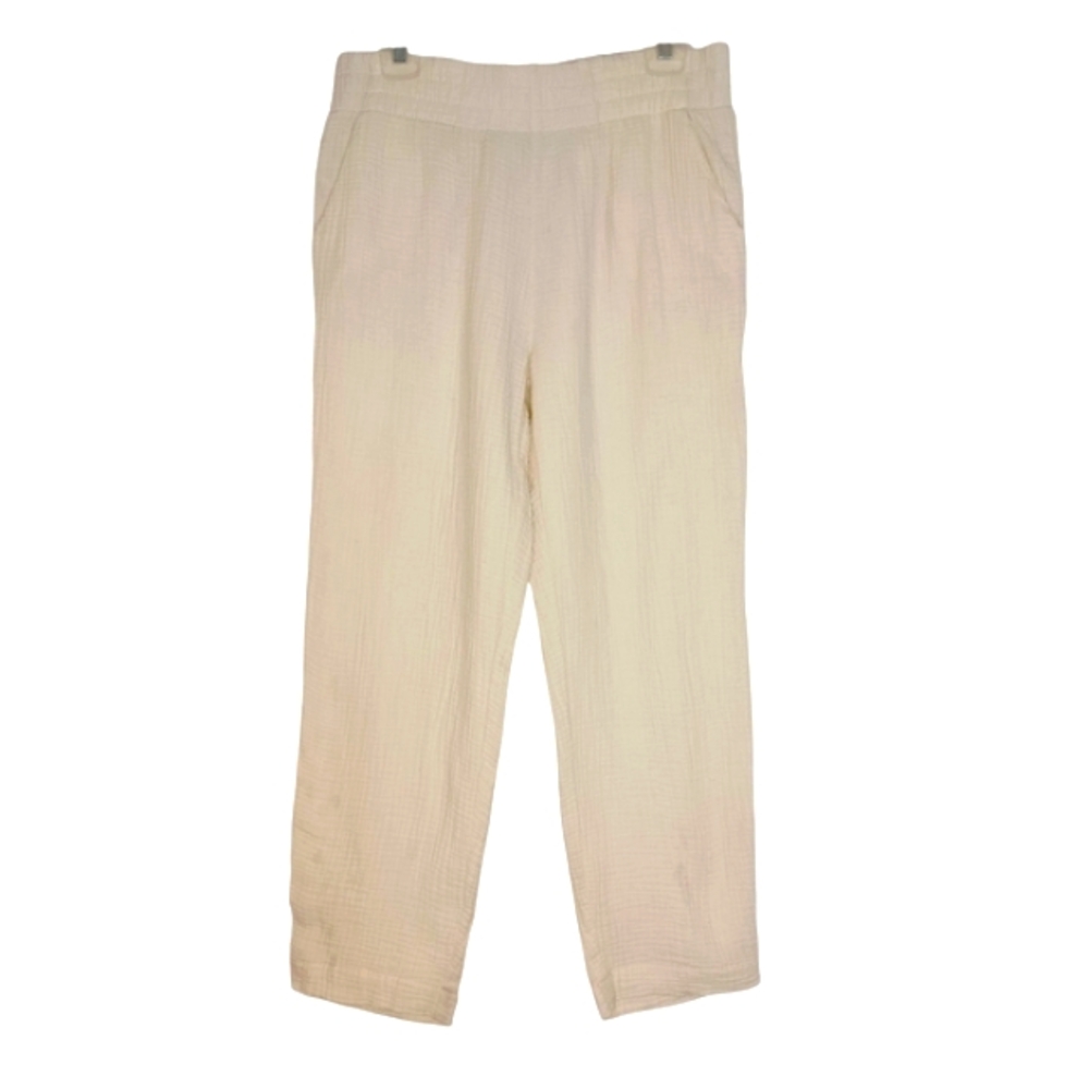 Three Dots Gauzy 100% Cotton Pull-on Wide Leg Pants Sz Large Ivory Beachy